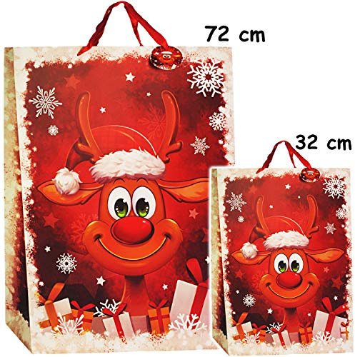 alles-meine.de GmbH 1 Stück XXL - Geschenktasche/Geschenkbeutel - Weihnachten - lustiges Rentier Groß - 72 cm ! Geschenktüte - Weihnachtstüten - A2 - Tasche Kinder Mä..