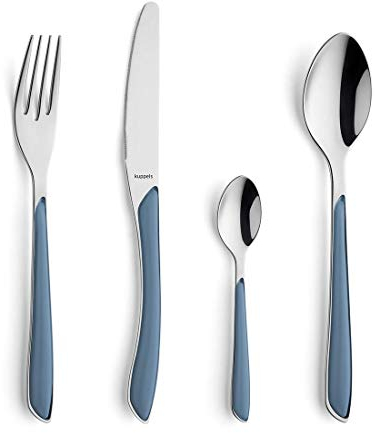 Kuppels Prisma Besteck Set für 6 Personen aus Edelstahl poliert | Besteckset 24-teilig | Hochwertige Kunststoff-Griffschalen in Denimblau | Rostfrei | Essbesteck für 6 Personen | Spülmaschinenfest