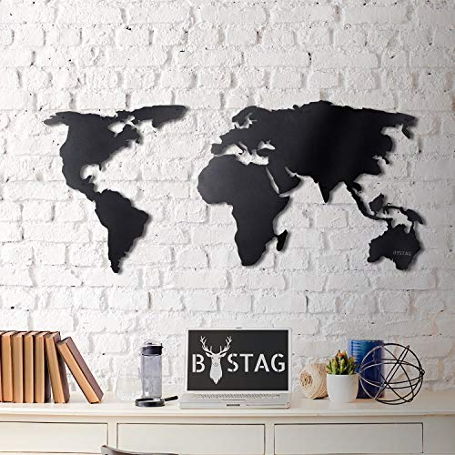Tubibu Mapa Mundial Decorativo - Diseño 100% Metal 2D, Grande y Ancho (23.6 x 47.2), Para Colgar en Sala, Dormitorio