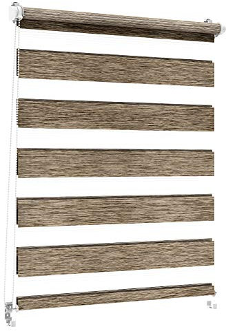 Sonnenschutz-HH - Doppelrollo Klemmfix ohne bohren Duo-Rollo Kettenzugrollo Seitenzugrollo AUSSENMAß Breite 110 x 150 cm Höhe - Leinen-Struktur braun