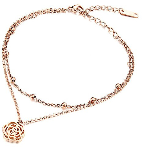 Kim Johanson Edelstahl Damen Fußkettchen Set *Rose* in Roségold & Silber mit einem starken Karabinerverschluss inkl. Schmuckbeutel
