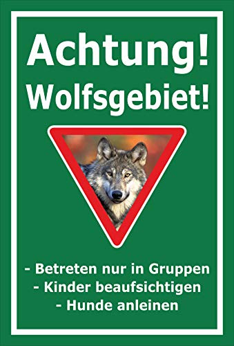 Melis-Folienwerkstatt Schild Wolfsgebiet - Verhaltensregeln – 30x20 cm – 3mm Aluverbund – Bohrlöcher – mehrere Größen/Materialien