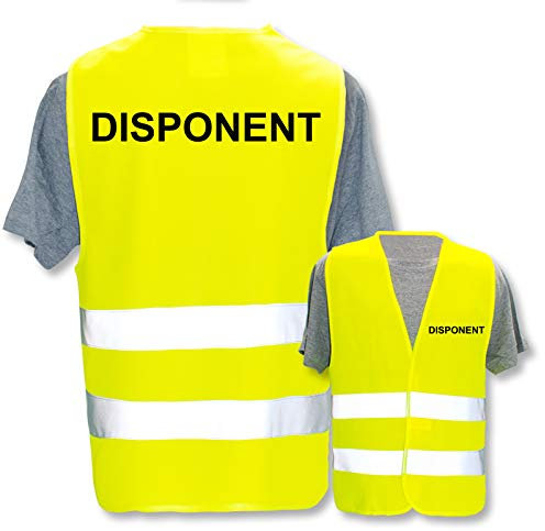 Bedruckte Marken-Warnwesten mit Leuchtstreifen * Standard- o. Reflex-Druck * Lager & Logistik, Farbe + Größe:Gelb (XL/XXL), Warnweste Begriffe Lager:Disponent