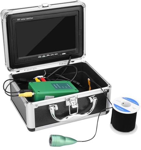 Telecamera subacquea 7 pollici 1000TVL, telecamera pesca professionale Cavo 50 m 6 LED bianchi per pesca su ghiaccio, lago e barca(ME)