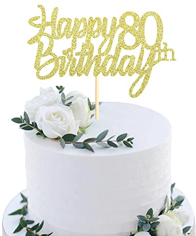Sumerk 1 Stück Happy 80th Birthday Cake Topper Glitter 80.Geburtstag Tortendeko 80 Geburtstag 80th Geburtstagskerzen Cake Topper Tortendeko für mann frauen