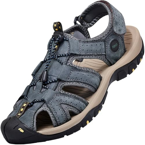 Lvptsh Sandalias Deportivas Hombre Verano Cuero Exterior Sandalias de Playa de Senderismo Zapatos de Trekking Antideslizante,Azul1,EU44