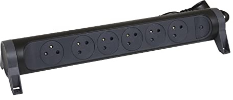 LEGRAND - Regleta giratoria con Interruptor de indicador LED, 6 Tomas de Superficie con Tierra, Cable de 3 m, Color Negro y Gris Oscuro