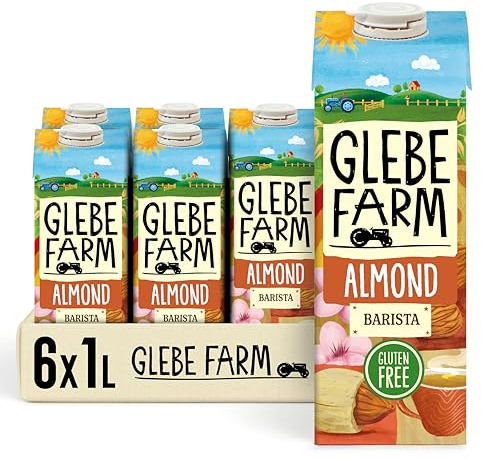 Glebe Farm Gluten Free Barista Almond Milk, Healthy Dairy Free Milk, Unsweetened Milk, Barista Grade Coffee Creamer, With No Added Sugar, Tasty Drink, 6 x 1 litre