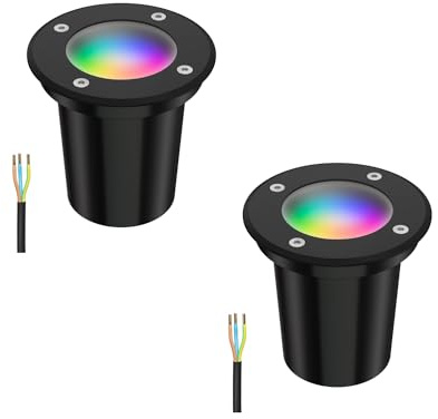 ledscom.de 2x Bodeneinbauleuchte BOLI für außen, IP67, schwarz, gefrostet, rund, 108mm Ø inkl. LED RGB Lampe, smart 473lm
