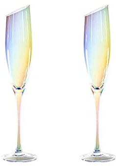 Cicano Kristall-Weingläser, schräg, bleifrei, Stielgläser, langer Griff, für Champagner, Zuhause, Bar, Party, Farbe 025, 2 Stück