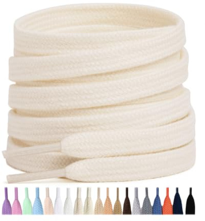 Stepace 2 Paar Baumwolle Flache Schnürsenkel, 8 mm Schuhbänder für Sneakers | Reißfeste Schnursenkel für Sportschuhe, Turnschuhe, Tennisschuhe, Doppellagig gewebte, 90cm-180 cm Länge, 22 Farben