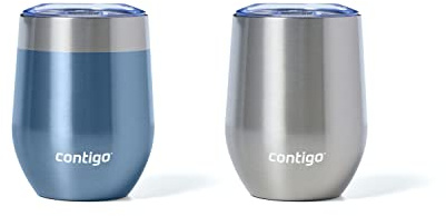 Contigo River North Stainless Steel Wine Tumbler with Splash-Proof Lid, 12oz., 2 Pack, Dark Ice & Stainless Steel