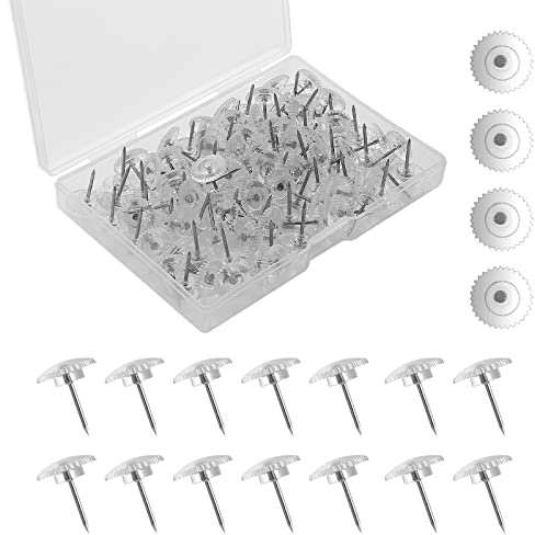 Prasacco 100 Pieces Transparent Thumb Tacks Clear Push Pins Plastic Drawing Pins with Storage Box Thumbtacks for Wall Hangings Steel Point Cork Board Tacks for Maps Posters Photos