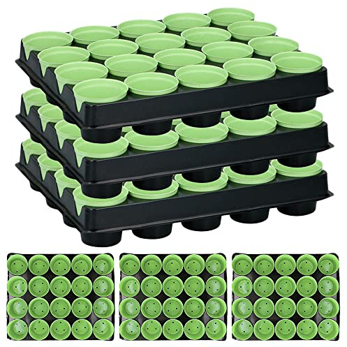 MURAGO - 120 Pflanztöpfe & 6 x Anzuchtplatte - Anzuchtschale Anzuchttöpfe Pflanzen Topfplatte Kunststoff Plastik Rund mit Loch