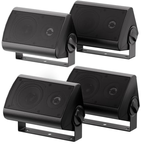 Herdio Altavoces para Exteriores de 4 Pulgadas con Graves Potentes, Altavoz de Montaje en Pared Impermeable, Durabilidad para Todo Tipo de Clima para Patio, Fiesta en casa 400 W (2 Pares, Negro)
