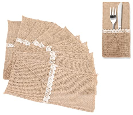 Pssopp 20-teilige Jute Bestecktaschen natürliche Geschirrhalter für Party Hochzeits Dinner Gedeck Dekorationen