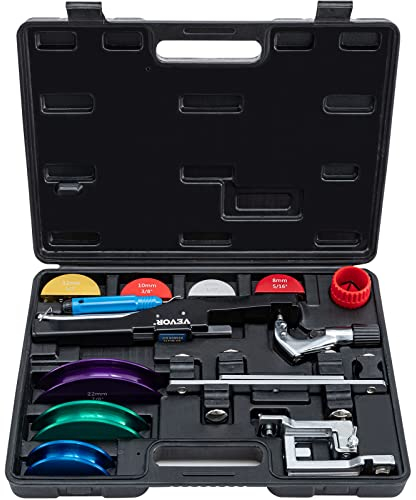 VEVOR Copper Pipe Bender, 7 Colorful Dies 1/4-7/8 inch 90 Degrees Forward and Reverse Bending, 6-22 mm for Copper & Aluminum Tubes with Reverse Bend Attachment