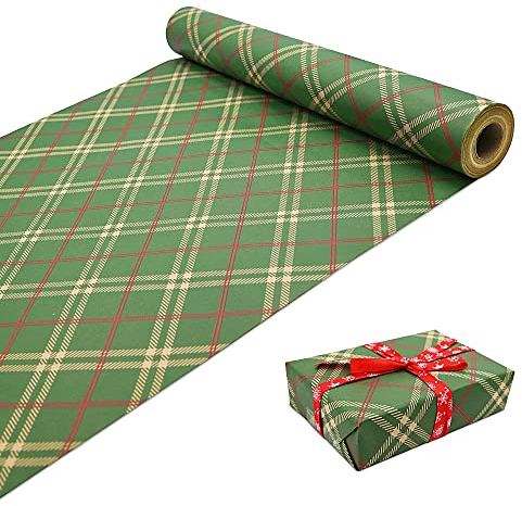 DOJoykey Weihnachts Geschenkpapier, 43cm x 15M Rollenpaket Kraft Verpackungspapier Recycelbares festliches Designpapier für Weihnachten Geburtstag Hochzeitsgeschenke Verpackung