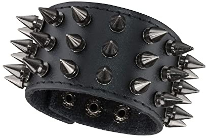 JJDreams Bracciale in Pelle Punk Borchiato Gotico - Pulsante Ampio Bangle Nero Largo Rocker