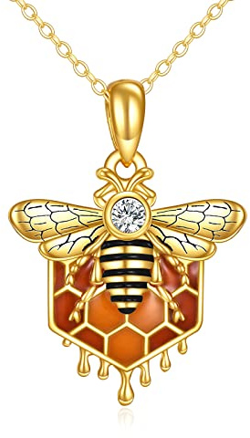 AXELUNA Collier abeille en argent sterling 925 avec pendentif en nid d'abeille - Bijoux pour femme, Argent sterling
