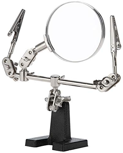 Cyrank Helping Hands Lupe mit Zwei verstellbaren Clips, 5X Lötlupe Einstellbare Helping Hand Lötstation zum Löten, Basteln, Hobby, Mikroobjekte