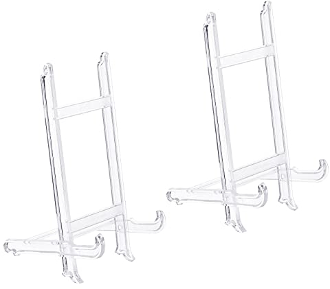 PATIKIL 9 Acrylic Decorative Plate Stand Holder, 2 Pack Table Use Picture Easel Frame Holder for Displaying Photos, Card, Canvases, Clear