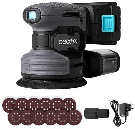 Cecotec Levigatrice Rotorbitale Batteria 21V e 2000mAh PerfectSurface 2120 Rotate. 13000rpm, 12 Ricambi, Serbatoio di Polvere, Connessione per Aspirapolvere, Doppio Movimento Eccentrico, 26000mov/min