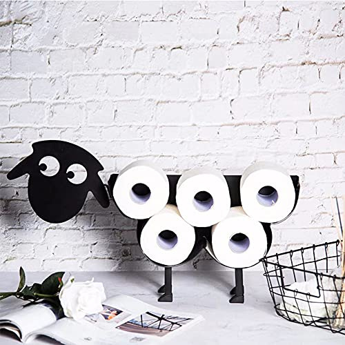 TTSAM Porta Rotolo Carta Igienica Nero in Metallo con Pecora, Montaggio a Parete, Design Pecora, Decorazione da Bagno