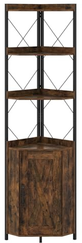 SFAREST 6-Tier Corner Bookcase, Wooden Display Storage Cabinet with Door Cabinet, Anti-tipping Device, Home Office Shelving Organizer Unit for Living Room Bedroom Bathroom (Rustic Brown)