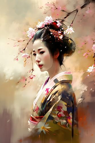 adrium Acryl-Bild 70 x 110 cm: Schöne japanische Geisha mit Sakura. Digitale Zeichnung (201174241)