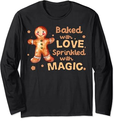 Cuit au four avec amour saupoudré de biscuit magique bonhomme en pain d'épices Manche Longue
