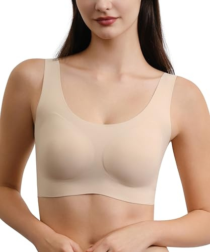Ubras Seamless Bras for Women Full Coverage Wireless Bralette Widen Straps & Side, Comfortable Breathable Smooth Pull On Bras (Nude, M)