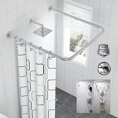 FLTRGO Duschvorhangstange u Form Ausziehbar,Duschvorhangstange Rundbogen Halterung,Teleskopstange Aus 304edelstahl,Bohren/ohne Bohren,Für Badezimmer,Küche,Umkleidekabine