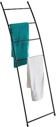 Handtuchhalter schwarz zum Anlehnen - 150 x 44 cm - Metall Handtuchleiter freistehend - Badetuchhalter Badregal Duschtuch Handtuch Ständer Deko Leiter