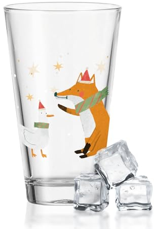GRAVURZEILE Verre à eau avec impression UV - Motif de Noël - Renard d'hiver et oie - Décoration de Noël - Cadeaux pour garçons et filles - Pour la période de Noël pour le lutin et comme cadeau pour