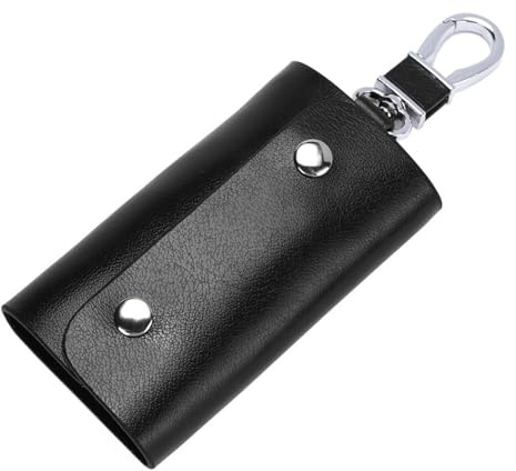 Etui Porte-Clé Cuir,Etuis Porte-Clés de Voiture,Housse de Protection clé de Voiture,Résistant à l'eau Portable Pochette Porte Cles,Porte-clés avec Crochet en métal (Noir)
