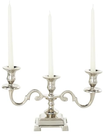 Deco 79 Aluminum Metal Scrolled Candelabra, 15 x 5 x 7, Silver