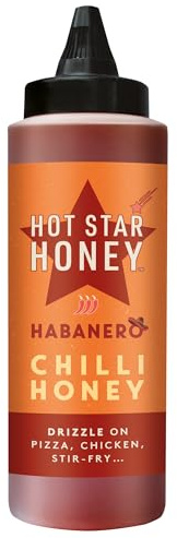 Hot Star Honey Habanero Chilli Honey - Sweet Hot Honey Sauce - 325g | 100% Natural, No Additives – Perfect for Pizza, Chicken, BBQ, Wings & Stir-Fry – Made in UK