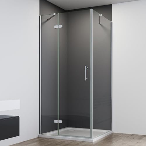 IMPTS Duschkabine 100X90cm Eckeinstieg mit Diagonalen Sicherheitsstange, Falttür mit Seitenwand Faltbar KlappbarDuschabtrennung 6mm ESG Glas Höhe 195 cm, OHNE Duschwanne und Ablaufgarnitur