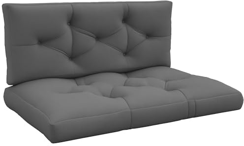 Outsunny 2 Sitzer Palettenkissen 120cm x 80cm x 12cm Bankauflage mit UV-Schutz Sitzkissen Polsterauflage wasserabweisend Gartenbankauflage für Palettensofa, Balkon Dunkelgrau