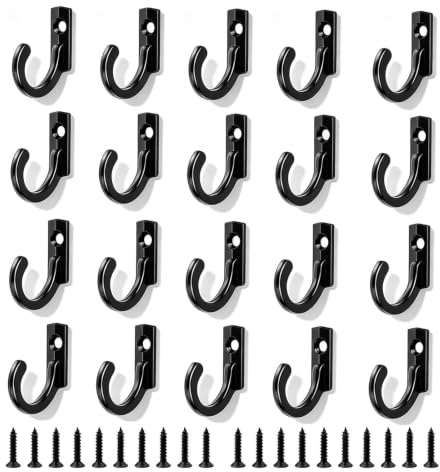 WJUAN 20 Stück Schlüsselhaken, Zinklegierungsmaterial Haken Schwarz, Wandhaken zum Schrauben, Kleine Haken, Geeignet zum Aufhängen von Kleidung, Hüten, Taschen, Handtüchern