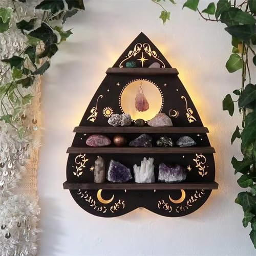Étagère Murale D'affichage En Cristal De Planchette Pour La Pierre Bois Forme De Coeur Art Mural Boho Sorcière Gothique Étagères Flottantes Wiccan Ouija Vintage Païen Cristal Titulaire Art Décor