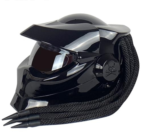 Motorrad-Integralhelm Front-klapphelm Mit Sonnenblende Zöpfe Warnlichter ECE-Zulassung Personalisierte Motorradhelme Männer Frauen Erwachsene Offroad Cruiser Chopper (Gloss Black, XL)