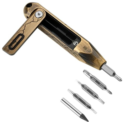 OKNIFE Otacle D1 Cracked Brass Small EDC Multi Bit Pocket Screwdriver, 8 in 1 Mini Precision Screwdriver Set, S2 Steel Magnetic Bits for Work or Daily Use