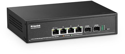 MokerLink 4 Port 2.5G POE Managed Switch mit 2 Port 10G SFP+ Slot, IEEE8023af/at PoE 78W, Mini Größe Metall lüfterlos, Easy Web Managed Network Switch