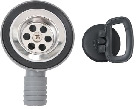 Sarini Raccordo di Scarico, Filtro per lavandino, Tubo di Scarico a 90° in Acciaio Inossidabile con Coperchio di Tenuta, Apertura del Tubo di Uscita applicabile 50 mm per roulotte, Camper, Barca