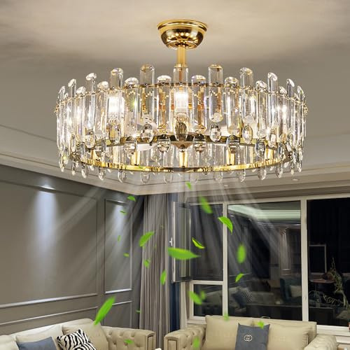 PZAOJAU 21 Modern Ceiling Fan With Crystal Chandelier Light Gold Fandelier Ceiling Fan With Light Remote 6 Speed Reversible Fan Light Large Ceiling Fan Light For Living Room Bedroom Dining Room