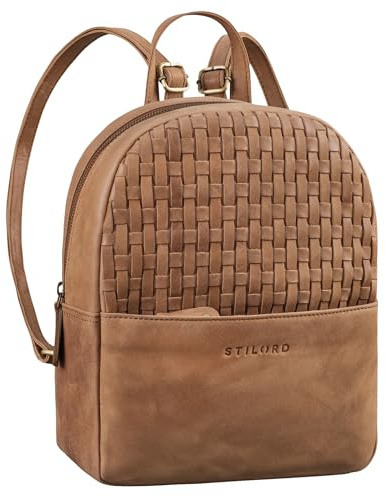 STILORD Lavinia Mochila de Cuero para Mujeres Pequeña Daypack Backpack Vintage Bolso de Mano Mochila de Día de la Ciudad para Salir de Compras de Auténtica Piel Color:taranto - marrón