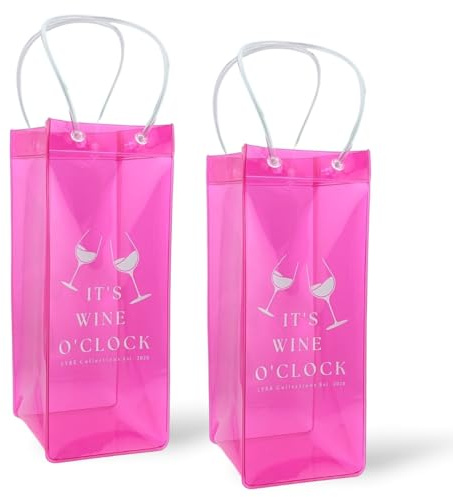 Ice Wine Bag (2-Pack Pink), Portable Collapsible Ice Cooler Wine Bag with Handles, Chill Wine Champagne Beers and Ice Drinks Anywhere You Go, Wine Gift Bag