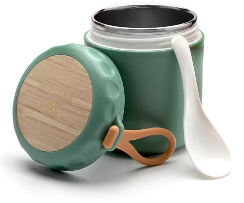 TNSLAND Termo para Comida 400ml, Termo Solidos Bebe con Cuchara, Termo Bebe Solidos con Correa para la Muñeca, Termo Papillero Bebe Acero Inoxidable Termo Comida Caliente Bebe para Sopas Yogur Helado